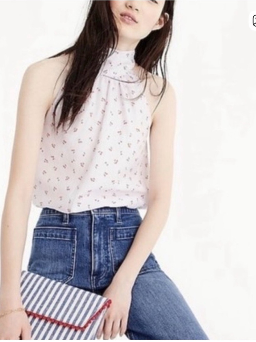 J. Crew Cherry Halter Blouse - Pale Blue and Red